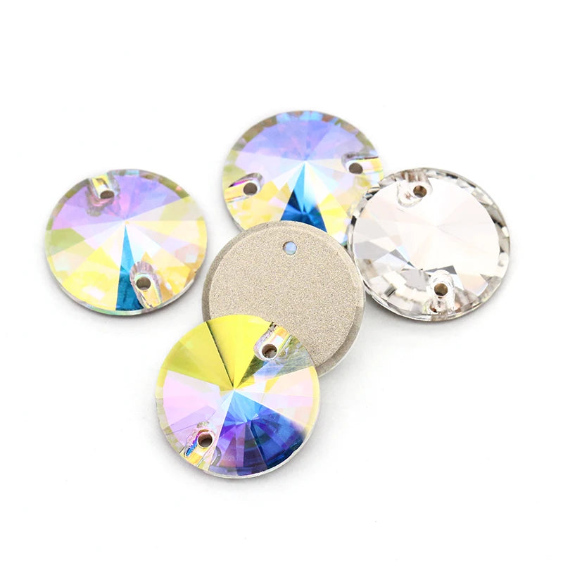 All Sizes Delicate Crystal Glass Buttons Round Sew on Rhinestones Flat Back Crystal Buttons Sew on Clothing Decoration