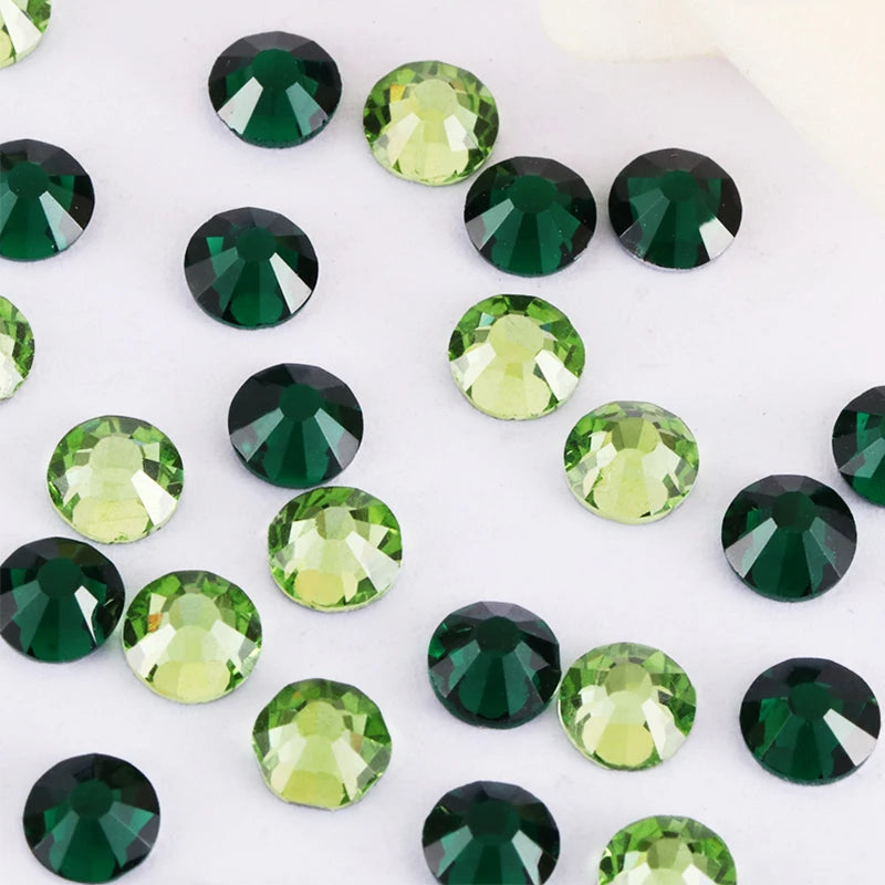 Green Glass Strass Round Shape ss3 - ss30 Rivoli Rhinestones Flatback None Hotfix Rhinestones Glue On Nails Crystals Stone