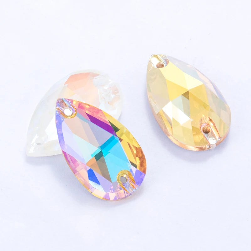 Colorful Tear Drop Sewing Rhinestones K9 Glass Rhinestones Jewelry Accessories Wedding Dress Crystals Stones