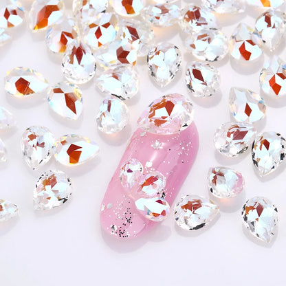 4x6mm 50pcs Nails Art Rhinestones Unfoiled Transparent Fluorescent Jewelry DIY K9 Glass Piontback Crystal Rhinestones Drop Heart