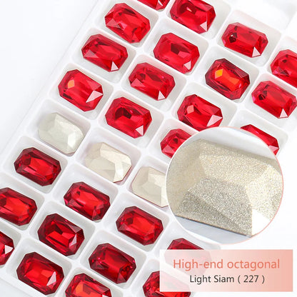 Pointback Strass Glitter Crystal K9 Glass Rhinestone DIY Craft Beads Glue on Clothes Octagon Rhinestone Applique