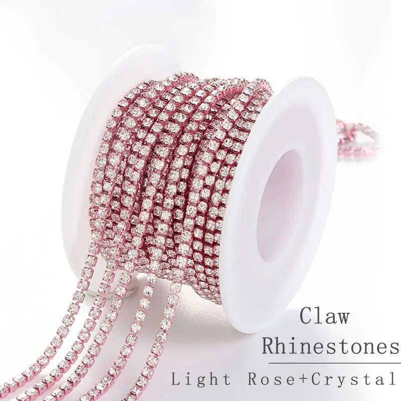 2/5Yard Glass Crystal Rhinestone Cup Chain SS6 SS8 Glue-On Strass Nail Chain Sew-On Rhinestones for Clothes Trim DIY Accessories