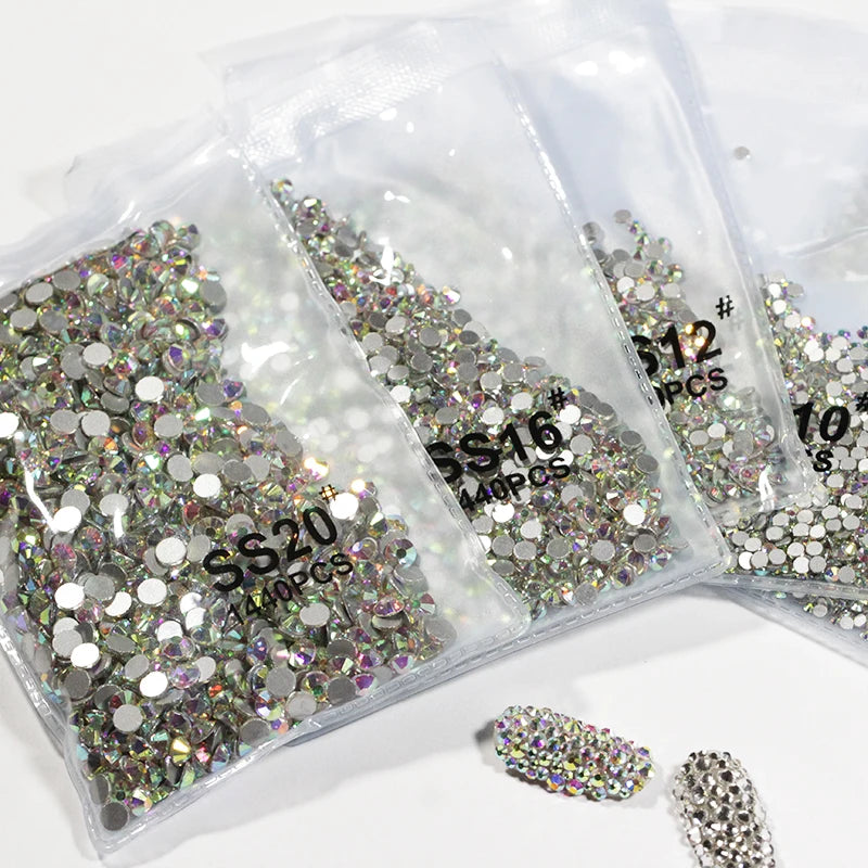 Clear Rhinestone Nail Art Stones Flatback Rhinestones Crystal AB SS3 - SS50 Non Hot Fix Glass Strass Glue On Nails Rhinestones