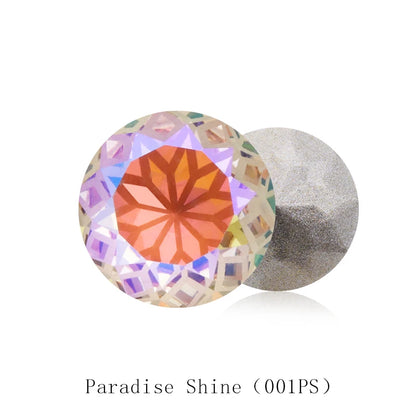 New Arrival 14mm Round Rhinestones Pointback Glass Rivoli Crystal Strass Flower Printing Inside Shiny Glue On Stones