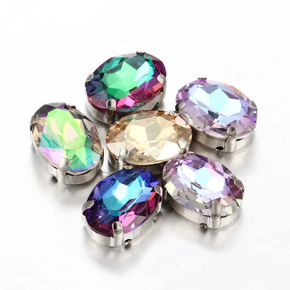 13x18mm Gleamy Colorful  Oval Sew on Stones Strass Crystal Rhinestones With Flat Back Copper Claws Sew on Clothing Crafts Bags