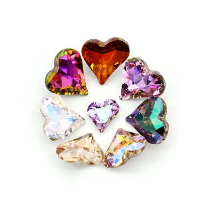 Iridescent Heart Shaped Jewelry Decoration Pointback Loose Rhinestones for Nails K9 Glass Strass Crystal Glue on Clothing Crafts