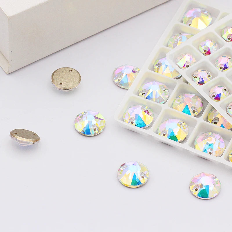 8-12mm AB Color Shiny Rhinestones Flatback Sew On Rhinestones Round Shape Loose Crystals K9 Glass Strass DIY Decoration Stones