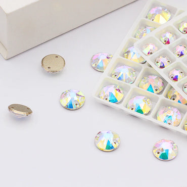 8-12mm AB Color Shiny Rhinestones Flatback Sew On Rhinestones Round Shape Loose Crystals K9 Glass Strass DIY Decoration Stones