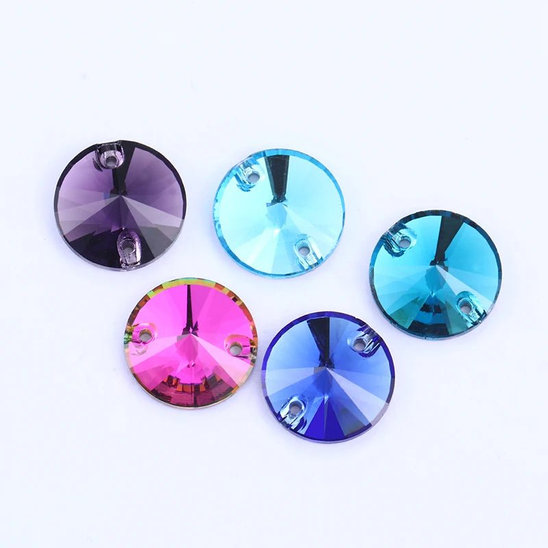 Twinkling Aquamarine Amethyst Round K9 Glass Rivoli Sew on Rhinestones Flat Back Strass Crystal Buttons Sew on Clothing Crafts - tony beads