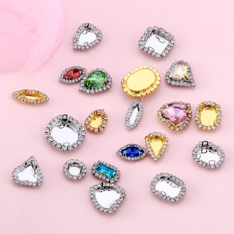 Claw Base Glass Rhinestones Strass Base Shiny Crystals Stones Gold Base Sew on Rhinestones For Clothes DIY Sewing Accessories