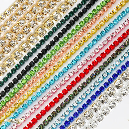 2/5Yard Glass Crystal Rhinestone Cup Chain SS6 SS8 Glue-On Strass Nail Chain Sew-On Rhinestones for Clothes Trim DIY Accessories