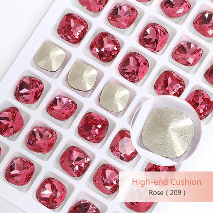 10Pcs Cushion Shaped K9 Glass Crystals for Crafts Sew On Rhinestones Crystal Stone Glue On Pointback Rhinestones for Needlework