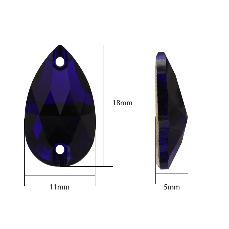 Dark Color Fancy K9 Glass Sew on Stones Light Siam Tear Drop Strass Crystal Rhinestones Flat Back Buttons Sew on Clothing Crafts