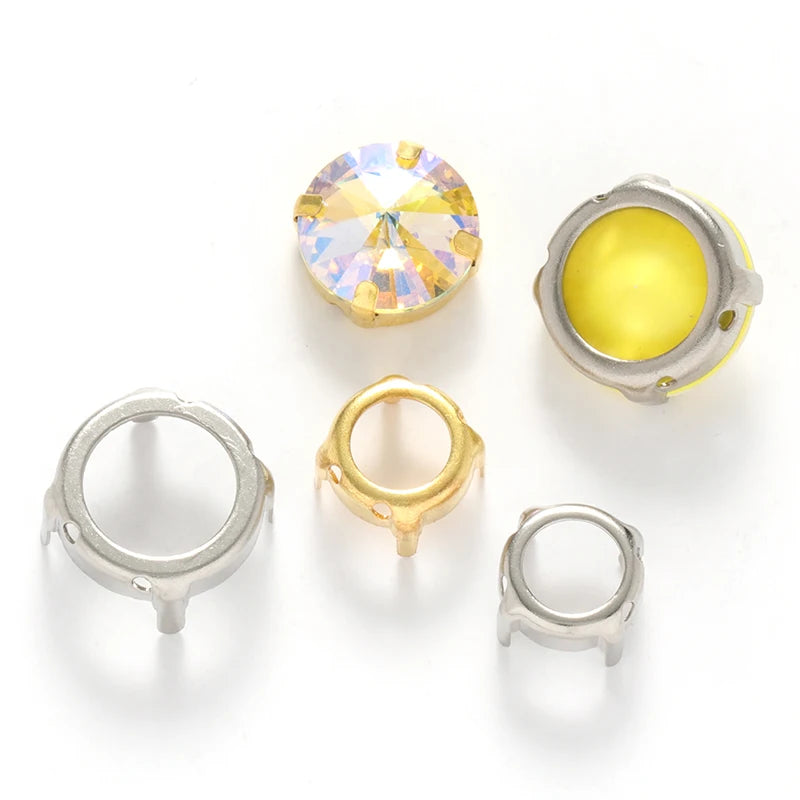 Round Rhinestone Claws Thicken Copper Sew On Stones Holder Loose Rivoli Claws Silver Golden Color Rhinestone Base