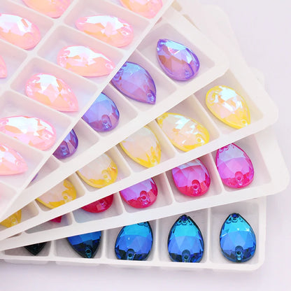 Mocha Fluorescence Sew On Stones Rhinestones Tear Drop Loose Rhinestones Crystal K9 Glass Strass Sewing Garments Accessories