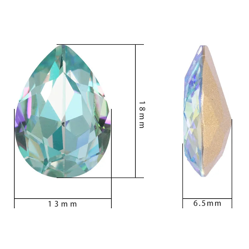 Delicate Twinkling Laser Series Tear Drop K9 Glass Loose Rhinestones Piontback Strass Crystal Glue on Dress Jewelry Accessories