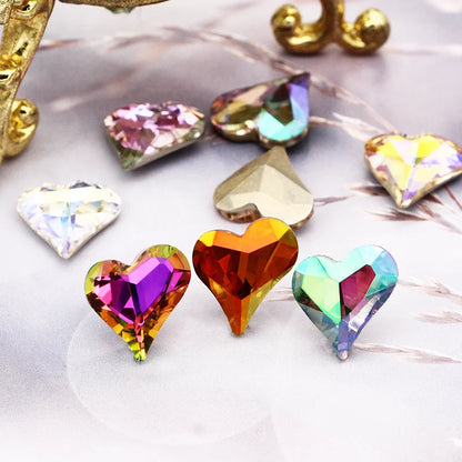 Iridescent Heart Shaped Jewelry Decoration Pointback Loose Rhinestones for Nails K9 Glass Strass Crystal Glue on Clothing Crafts