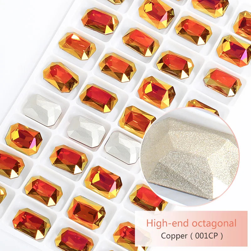 Pointback Strass Glitter Crystal K9 Glass Rhinestone DIY Craft Beads Glue on Clothes Octagon Rhinestone Applique