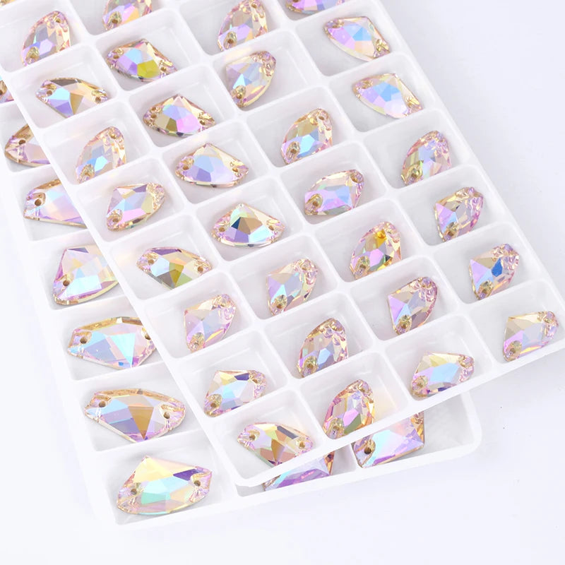 9x14mm Flat Back Sew On Rhinestones DIY Glass Crystals Sewing Fancy Crystal Stones K9 Strass Rhinestones With Holes