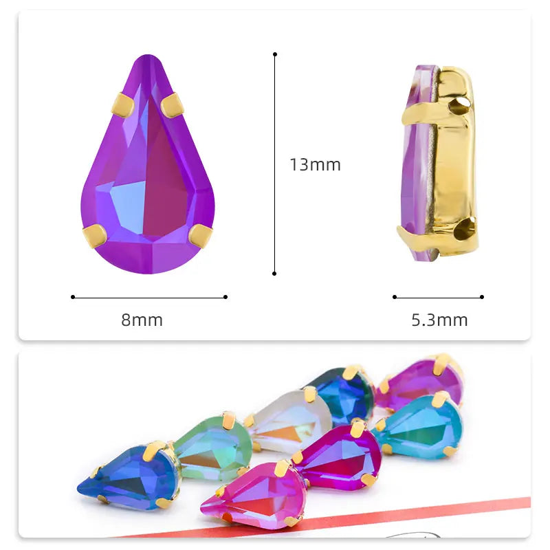 8x13mm Drop Shape Rhinestone Sewing on Stones Clothes Decorations Glass Strass Crystal DIY Crafts Gemstone Bag Accessories