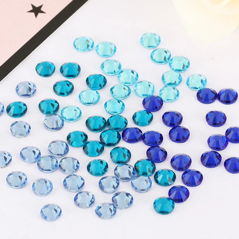 Blue Rhinestones 3D Nail Art Rhinestones ss3 ss4 ss5 ss6 ss8 ss10 ss12 ss16 ss20 ss30 ss34 Crystal Nails Non Hot Fix Decorations