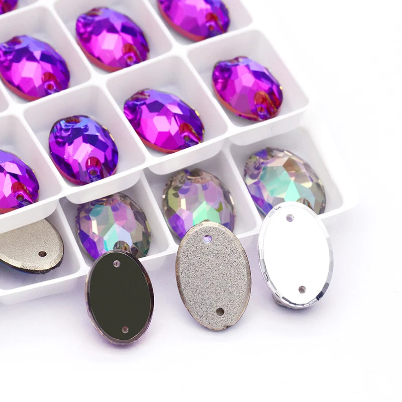 Shiny Sparkly Oval K9 Glass Sew on Rhinestones Fashion Glass Strass Crystal Flat Back Buttons Sew on Clothing Crafts Handicrafts