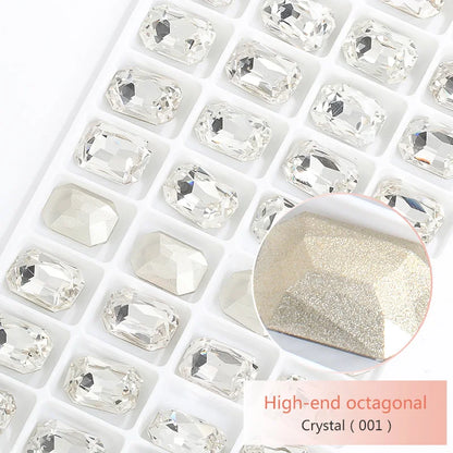 Pointback Strass Glitter Crystal K9 Glass Rhinestone DIY Craft Beads Glue on Clothes Octagon Rhinestone Applique