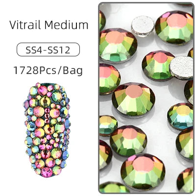 1728pcs Six Grid Mixed Round Nail Flatback Crystal Rhinestones 26 Colors Shiny Glue on Nail Art Phone Shells Make Up Rhinestones