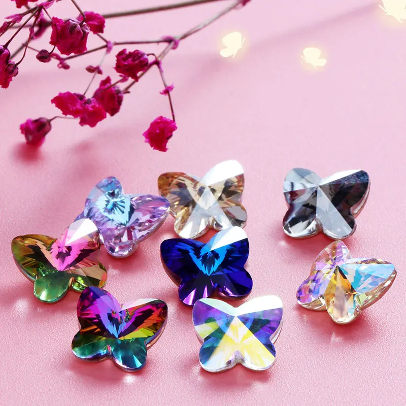 4.5x5mm Pointback Glass Rhinestones Butterfly Shape Crystal Rhinestones DIY Glue On Nails K9 Glass Fancy Stones