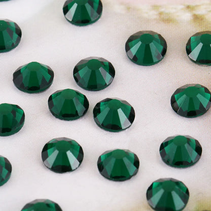 Green Glass Strass Round Shape ss3 - ss30 Rivoli Rhinestones Flatback None Hotfix Rhinestones Glue On Nails Crystals Stone