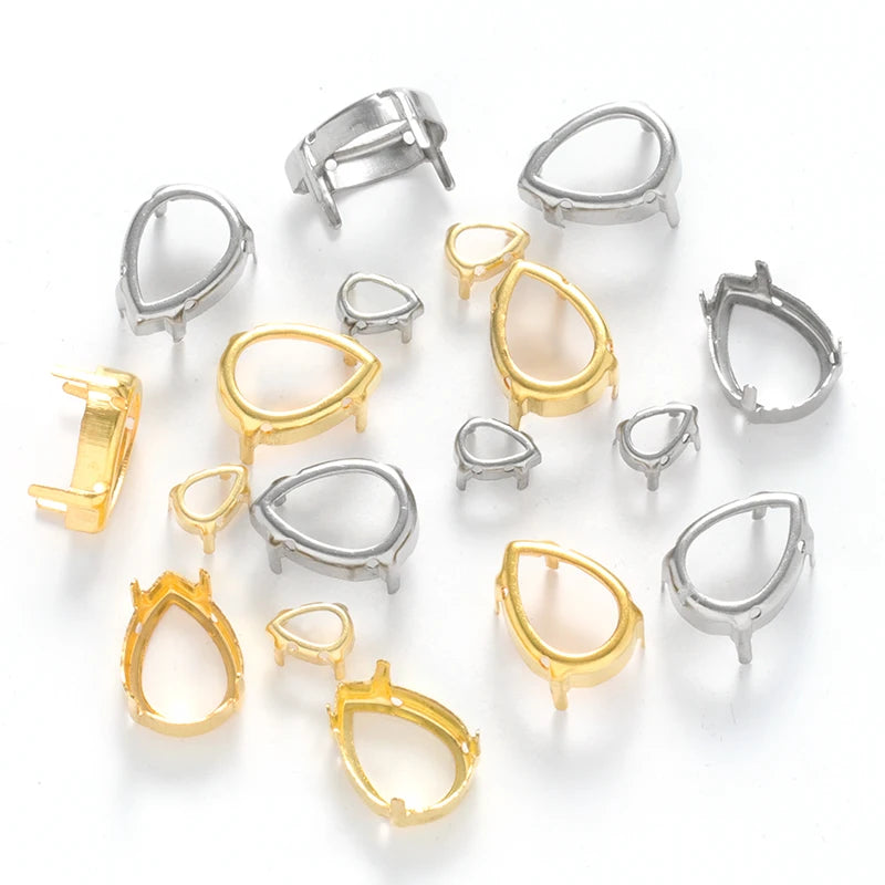 Tear Drop Empty Rhinestone Claws Hollow Out Strass Stones Container Silver Golden Color Rhinestone Base Sewing Crafts