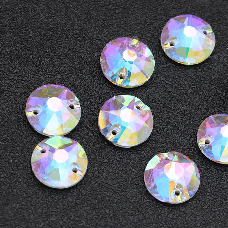 8-12mm AB Color Shiny Rhinestones Flatback Sew On Rhinestones Round Shape Loose Crystals K9 Glass Strass DIY Decoration Stones