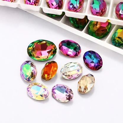 tony bead Oval Piontback Loose Rhinestones K9 Glass Colorful Shimmer Fadeproof Strass Crystal Glue on Clothes Jewelry Accessories