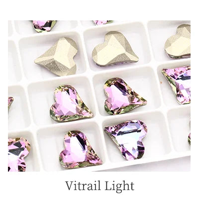 Iridescent Heart Shaped Jewelry Decoration Pointback Loose Rhinestones for Nails K9 Glass Strass Crystal Glue on Clothing Crafts