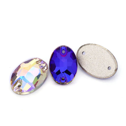 Shiny Sparkly Oval K9 Glass Sew on Rhinestones Fashion Glass Strass Crystal Flat Back Buttons Sew on Clothing Crafts Handicrafts