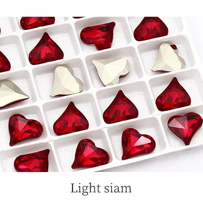 Light Siam Heart Shaped Pointback Crystal Loose Rhinestones for Nail Art K9 Glass Strass Crystal Glue on Clothing Crafts Jewelry