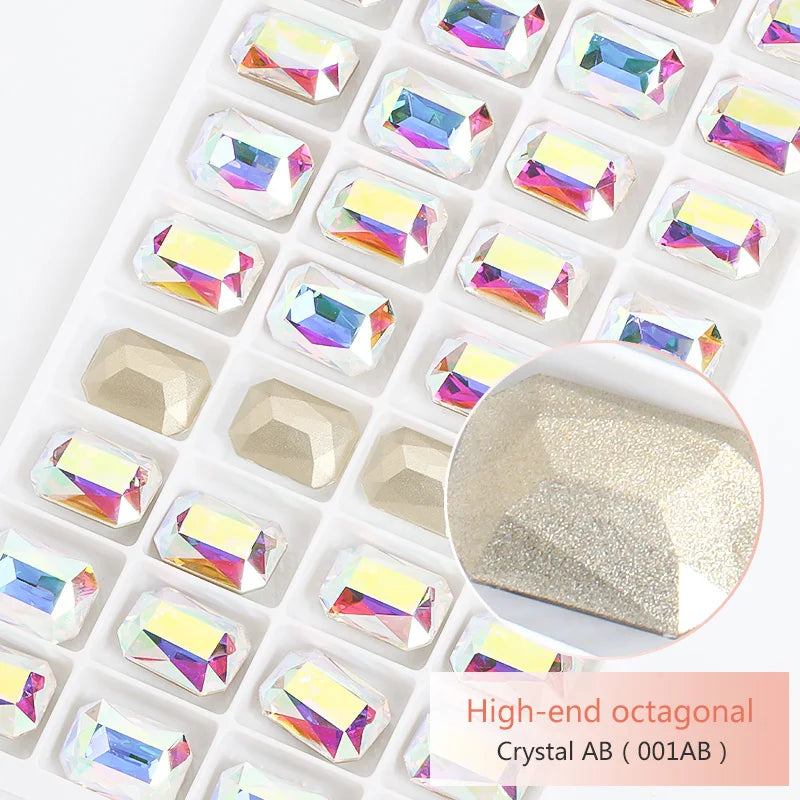 Pointback Strass Glitter Crystal K9 Glass Rhinestone DIY Craft Beads Glue on Clothes Octagon Rhinestone Applique