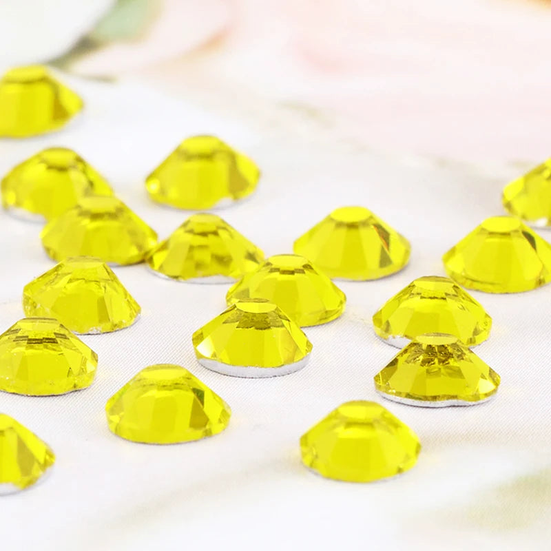 Yellow Color Rivoli Rhinestones ss3 - ss30 Glass Strass Round Shape Flatback Non Hotfix Rhinestones Glue On Nails Accessories