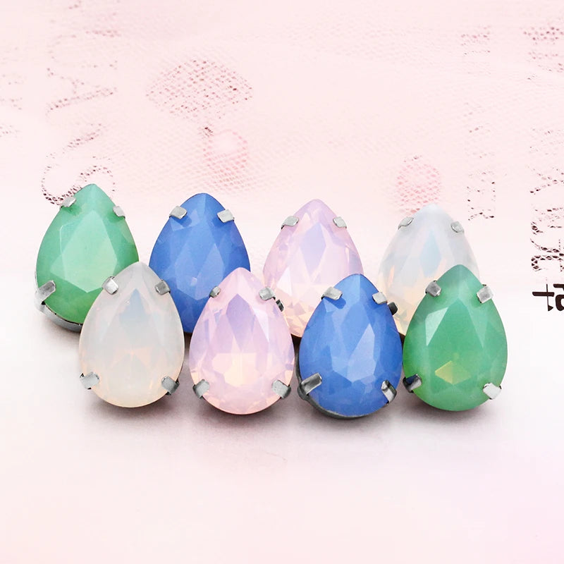 AAAAA Tear Drop Opal Crystal Sew on Stones Strass Crystal Rhinestones Flat Back Thickened Copper Claws Sew on Clothes Decoration