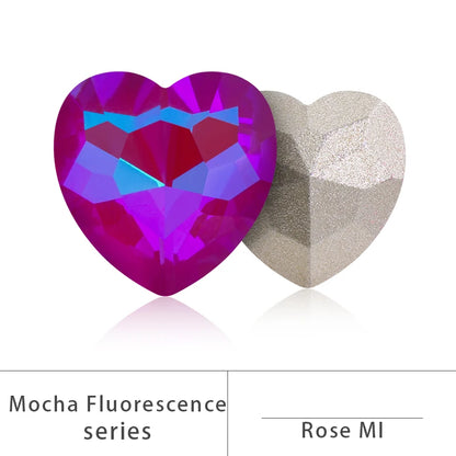 20 Pcs Heart Shape Pointback Mocha Fluerescence Crystal Rhinestone Nail Art Decorations Strass DIY Accessories