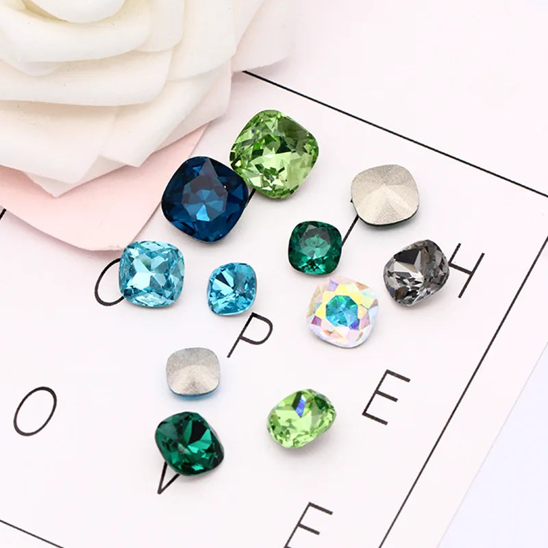 All Sizes Bright Shining Fat Square K9 Loose Rhinestones Piontback Strass Crystal Glue on Clothing Jewelry Accessories