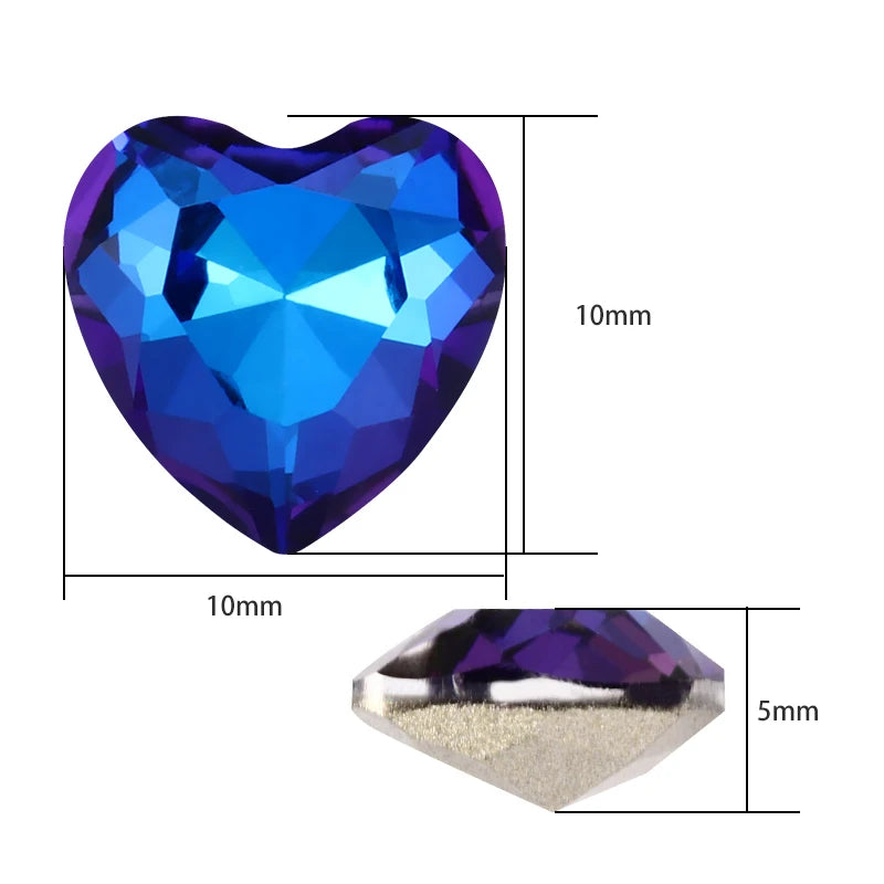 All Color 10mm Pointback Glue On Rhinestones DIY Heart Rhinestones Nail Crystals High Quality Bright Loose Gemstone