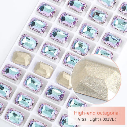 Pointback Strass Glitter Crystal K9 Glass Rhinestone DIY Craft Beads Glue on Clothes Octagon Rhinestone Applique