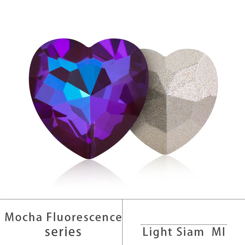 20 Pcs Heart Shape Pointback Mocha Fluerescence Crystal Rhinestone Nail Art Decorations Strass DIY Accessories