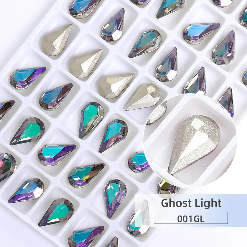 8x13mm Nail Art Rhinestones Glitter AB Color Crystal Stone Drop Shape Pointback Nail Gems Strass cristal pedras e cristais