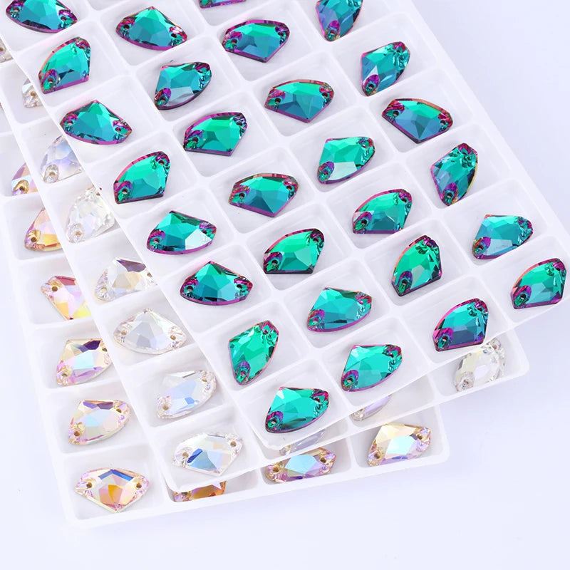 9x14mm Flat Back Sew On Rhinestones DIY Glass Crystals Sewing Fancy Crystal Stones K9 Strass Rhinestones With Holes