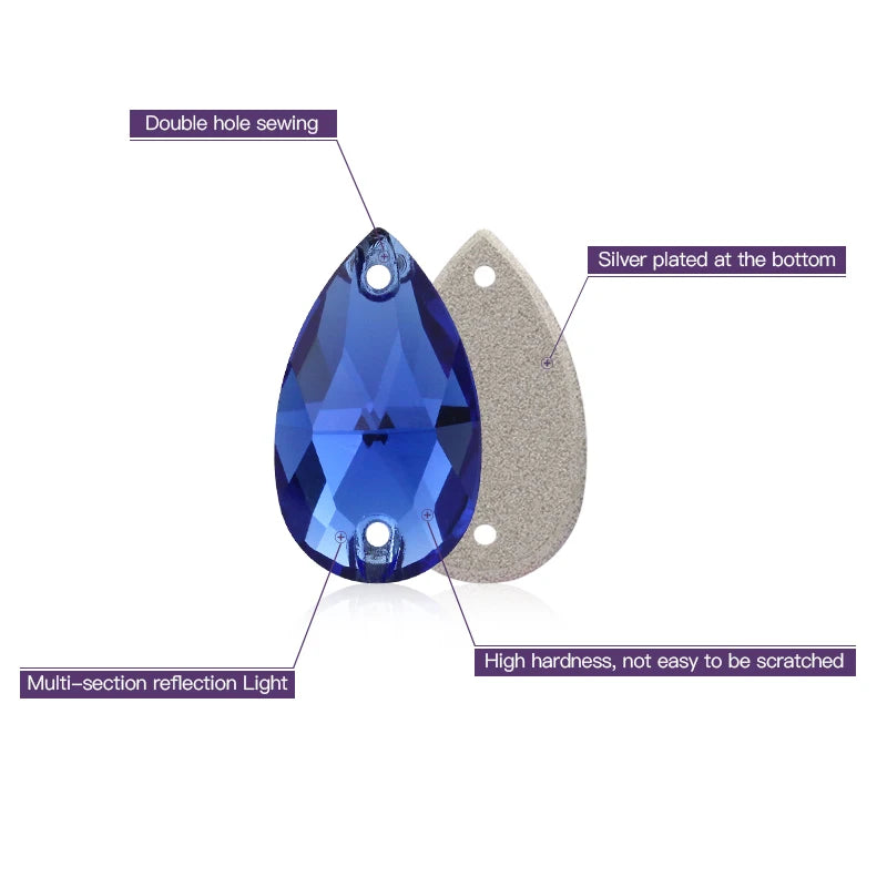 Tear Drop Blue Rhinestones Flatback Loose Crystals Crafts DIY Decoration Loose Strass K9 Glass Sewing Accessories For Clothes