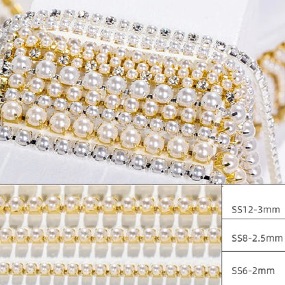 1 Yard High Quality ABS Pearl Cup Chain For Sewing Gold Silver Bottom Glue on Flat Pearls for Crafts DIY Rhinestones Crystals