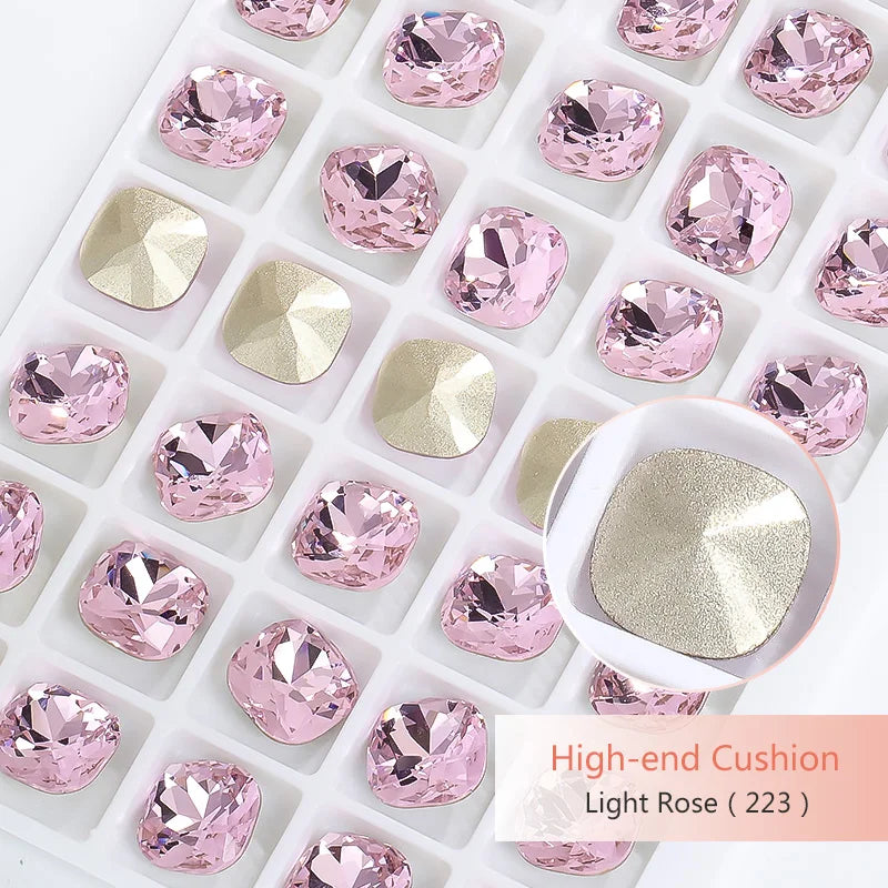 10Pcs Cushion Shaped K9 Glass Crystals for Crafts Sew On Rhinestones Crystal Stone Glue On Pointback Rhinestones for Needlework