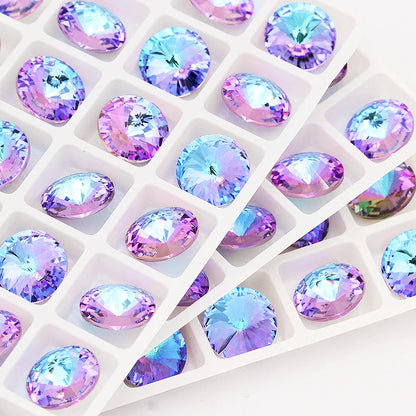 6-14mm Glitter Pointback Rhinestones AB Color Glass Strass Crystals For Needlework DIY Opal Color Rivoli Rhinestones